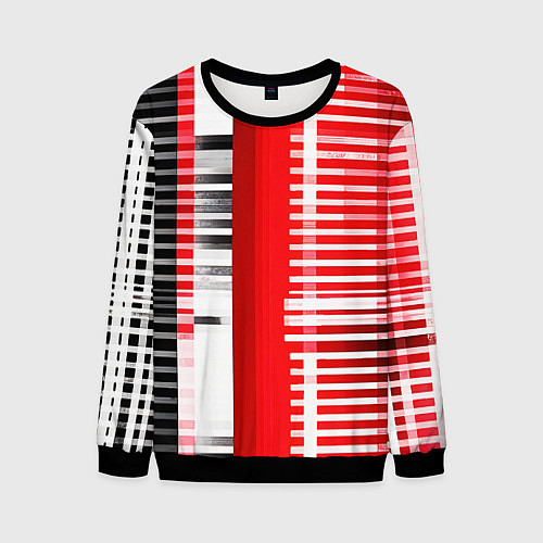 Мужской свитшот Белые полосы на чёрно-красном фоне / 3D-Черный – фото 1
