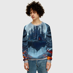 Свитшот мужской Замок Дракулы и неоновые грибы - нейроарт фантазия, цвет: 3D-меланж — фото 2