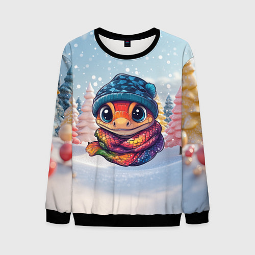 Мужской свитшот Маленькая милая змейка 2025 / 3D-Черный – фото 1