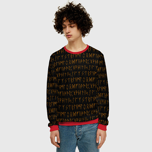 Мужской свитшот Орнамент древних обережных рун / 3D-Красный – фото 3