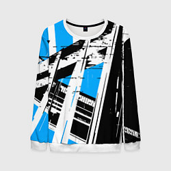 Свитшот мужской Чёрно-белые абстрактные линии на синем фоне, цвет: 3D-белый