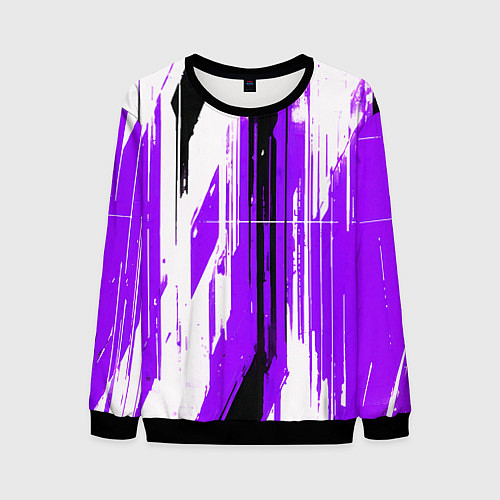 Мужской свитшот Вертикальные чёрно-белые линии на фиолетовом фоне / 3D-Черный – фото 1