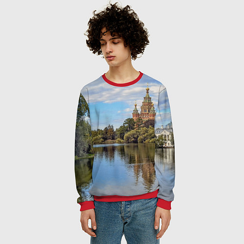 Мужской свитшот Собор святых апостолов Петра и Павла в Петергофе / 3D-Красный – фото 3