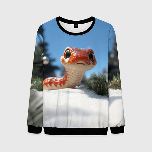 Мужской свитшот Удивленная новогодняя змейка / 3D-Черный – фото 1