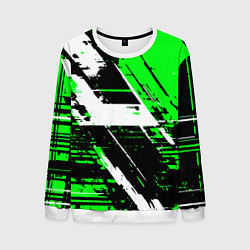 Свитшот мужской Diagonal black and white stripes on a green backgr, цвет: 3D-белый