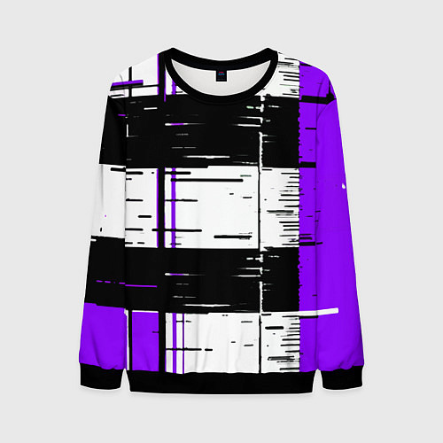 Мужской свитшот Чёрные и фиолетовые полосы на белом фоне / 3D-Черный – фото 1