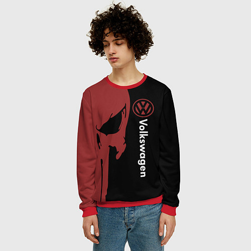 Мужской свитшот Volkswagen и череп / 3D-Красный – фото 3