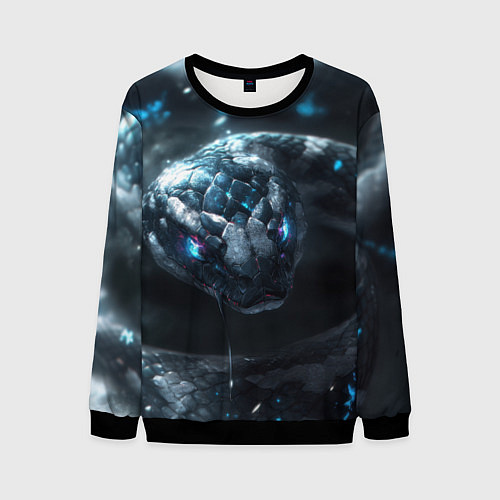 Мужской свитшот Кибер змея со светящимся глазами / 3D-Черный – фото 1
