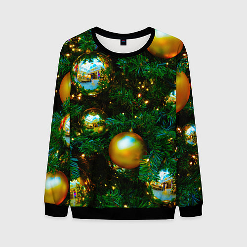 Мужской свитшот Новогодние украшения на ветках / 3D-Черный – фото 1