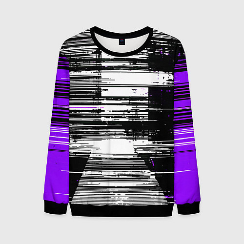 Мужской свитшот Горизонтальные чёрные линии на бело-фиолетовом фон / 3D-Черный – фото 1