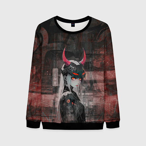 Мужской свитшот Девушка в шлеме с рогами / 3D-Черный – фото 1