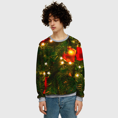 Мужской свитшот Новогодние украшения на ёлке / 3D-Меланж – фото 3