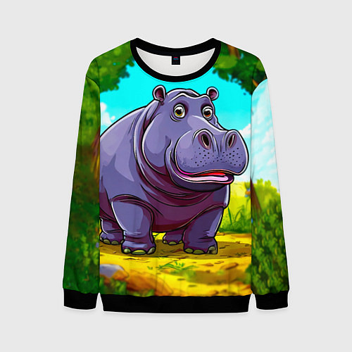 Мужской свитшот Гиппопотамчик / 3D-Черный – фото 1