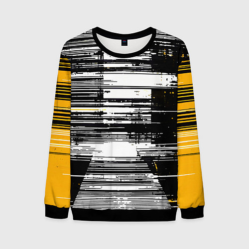 Мужской свитшот Горизонтальные чёрные линии на бело-жёлтом фоне / 3D-Черный – фото 1