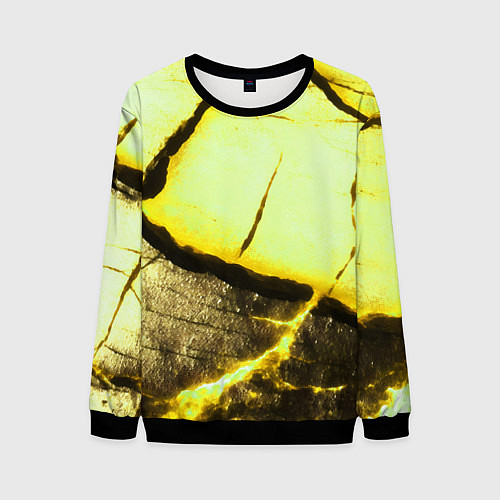 Мужской свитшот Трещины на абстрактном жёлтом фоне / 3D-Черный – фото 1