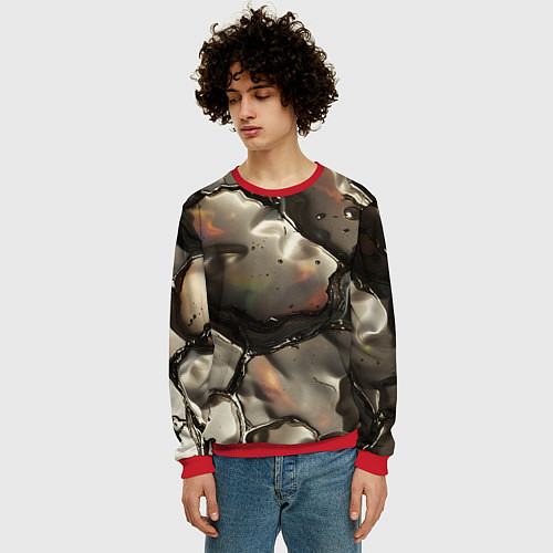 Мужской свитшот Жидкая субстанция светло-коричневая / 3D-Красный – фото 3