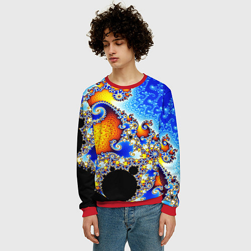 Мужской свитшот Фрактальный узор текстура синий / 3D-Красный – фото 3