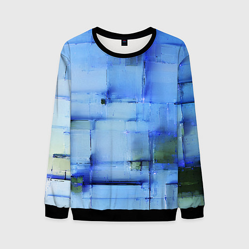 Мужской свитшот Чёрные пятна на синем фоне абстракция / 3D-Черный – фото 1