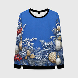 Свитшот мужской Новогодние веточки, цвет: 3D-черный