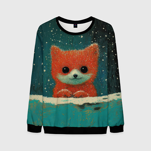 Мужской свитшот Новогодняя рыжая лисичка / 3D-Черный – фото 1