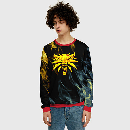 Мужской свитшот Ведьмак огненный стиль / 3D-Красный – фото 3