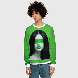 Свитшот мужской Pop art девушка на зеленом фоне, цвет: 3D-белый — фото 2