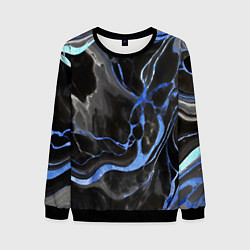 Мужской свитшот Синие флюиды на чёрном фоне
