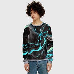 Свитшот мужской Голубые флюиды на чёрном фоне, цвет: 3D-меланж — фото 2