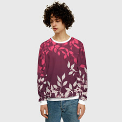 Свитшот мужской Листья на бордовом фоне - нейросеть, цвет: 3D-белый — фото 2