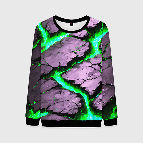 Мужской свитшот Треснувший камень зелёный / 3D-Черный – фото 1