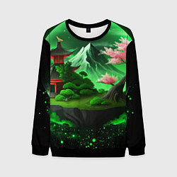 Свитшот мужской Green nature Japan, цвет: 3D-черный