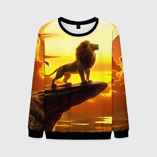 Мужской свитшот Лев на закате на горе / 3D-Черный – фото 1
