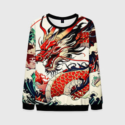 Мужской свитшот Красный дракон в японском стиле ирезуми