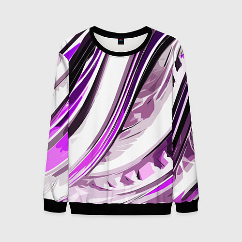 Мужской свитшот Волнистая бело-фиолетовая абстракция / 3D-Черный – фото 1