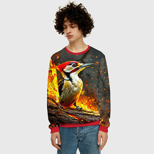 Мужской свитшот Дятел в огне / 3D-Красный – фото 3