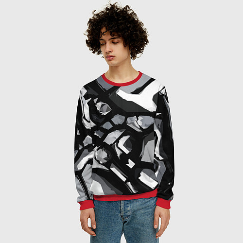 Мужской свитшот Чёрно-серая абстракция / 3D-Красный – фото 3