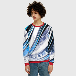 Свитшот мужской Волнистая бело-синяя абстракция, цвет: 3D-красный — фото 2