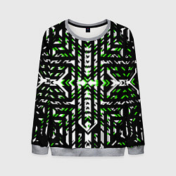 Свитшот мужской Чёрно-зелёный диагональные полосы на белом фоне, цвет: 3D-меланж