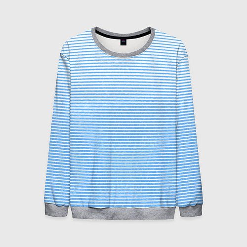 Мужской свитшот Белый с голубым текстурный в полоску / 3D-Меланж – фото 1