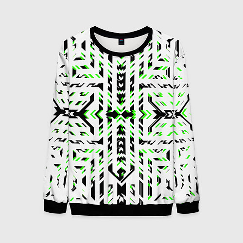 Мужской свитшот Чёрно-зелёный диагональные полосы на белом фоне / 3D-Черный – фото 1