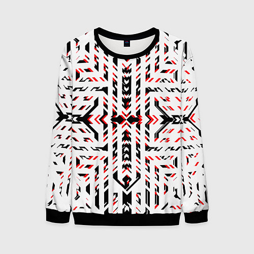 Мужской свитшот Чёрно-красные диагональные полосы на белом фоне / 3D-Черный – фото 1