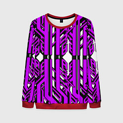 Свитшот мужской Чёрно-фиолетовые техно полосы на белом фоне, цвет: 3D-красный