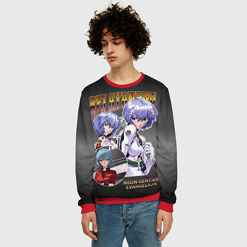 Мужской свитшот Евангелион Аянами Рей / 3D-Красный – фото 3