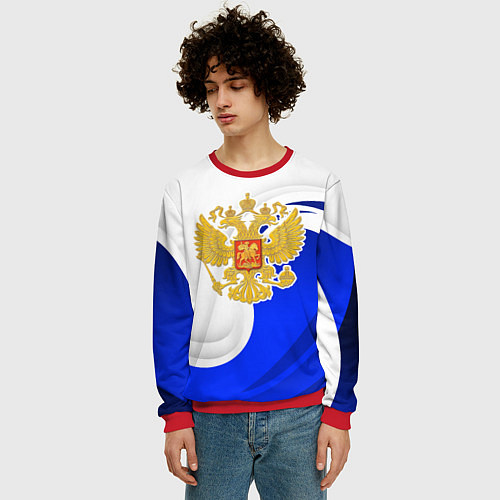 Мужской свитшот Герб России - белый и синий / 3D-Красный – фото 3