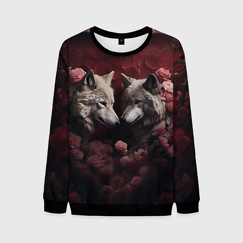 Мужской свитшот Волк и волчица в сердце / 3D-Черный – фото 1