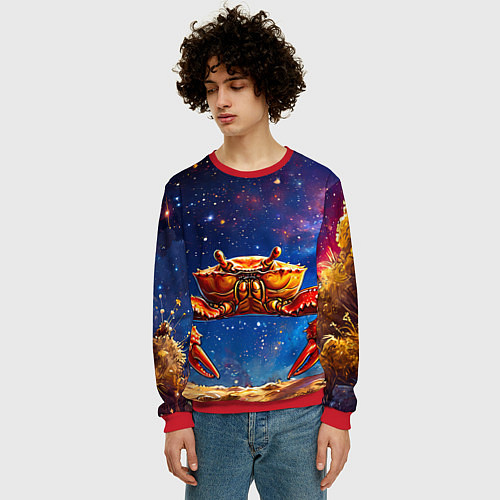 Мужской свитшот Краб в космосе / 3D-Красный – фото 3