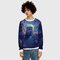 Свитшот мужской Сова и фиолетовые цветы, цвет: 3D-белый — фото 2