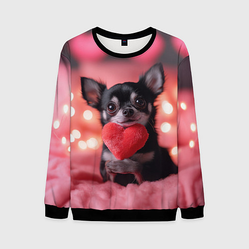 Мужской свитшот Чихуахуа с сердечком / 3D-Черный – фото 1