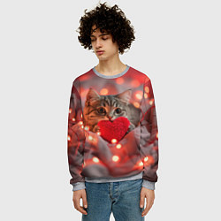 Свитшот мужской Кошечка с сердечком и с гирляндой, цвет: 3D-меланж — фото 2