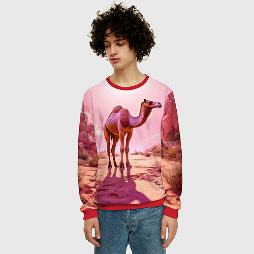 Мужской свитшот Верблюд в розовой пустыне / 3D-Красный – фото 3